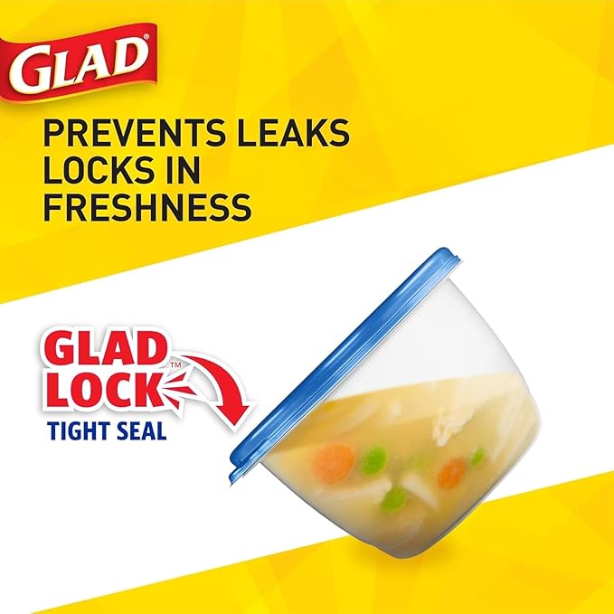 Glad GladWare To Go Snack Food Storage Containers with Lids, Medium Rectangle BPA Free Plastic with Built-In Dressing Cup for Salads and Snacks, Microwave Dishwasher Safe, 24 Oz, 4 Count - 2 Pack