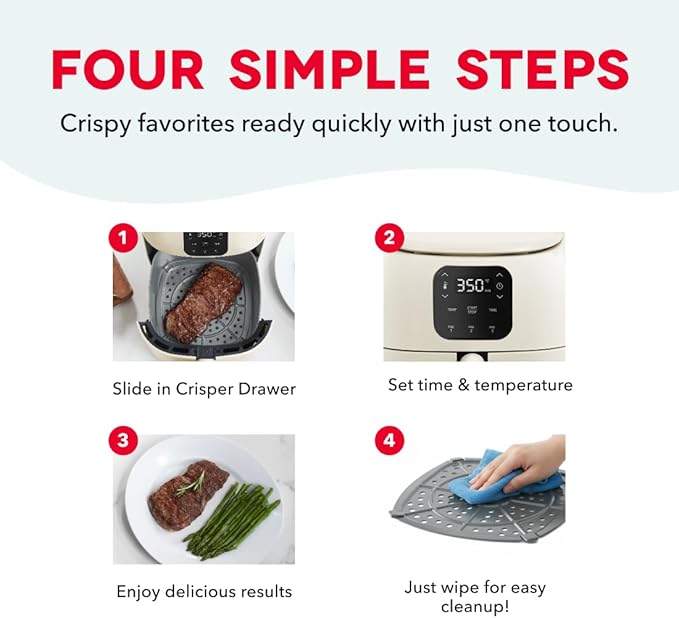 Dash Ceramic Nonstick Tasti-Crisp Digital Air Fryer - Includes Digital Display, Nonstick Basket, and Preset Buttons for Quick Meals - Cream, 2.6-Quart