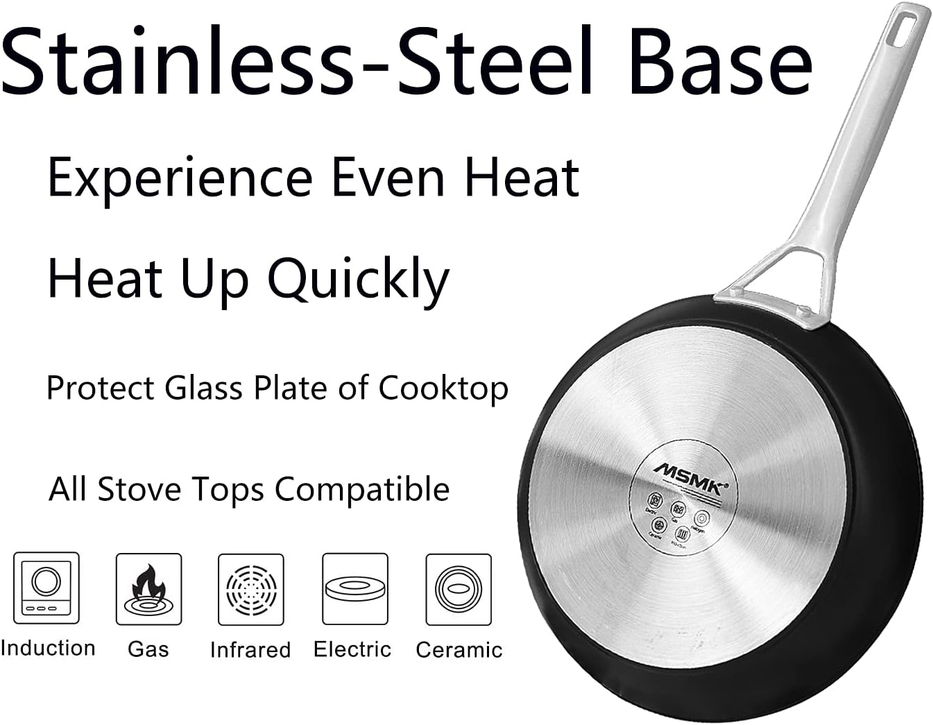 MsMk Small Frying pan, 8-inch Nonstick Durable Egg Omelet Skillet with Stay-Cool Handle, Limestone Non Stick Coating From GRE, 4mm Stainless Steel Base Induction, Oven Safe, Dishwasher Safe