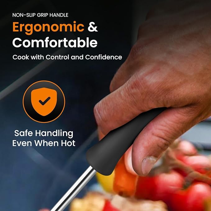 Stainless Steel Food Flipper Set - 16.9" & 11.4" Turners with Silicone Basting Brush for Cooking & Grilling - 3 Piece Kitchen Tools - Ideal for Basting Brush Cooking, BBQ Sauce, Marinades