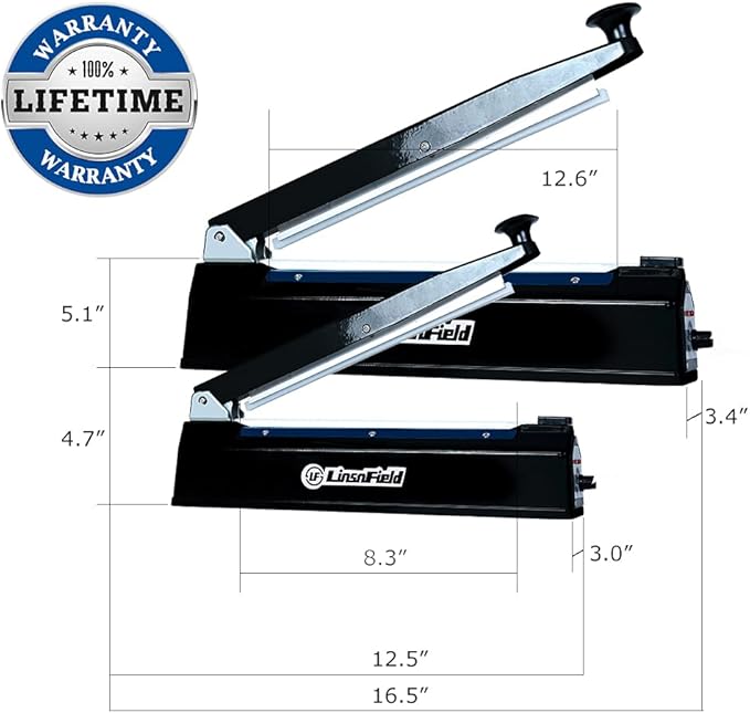 Sealer Pro, Patented 12inch Impulse Heat Bag Sealer, 7mm Sealing Width Poly Bag Seal Machine, 2 Replacement Kits 1 Extra Fuse Included, Black
