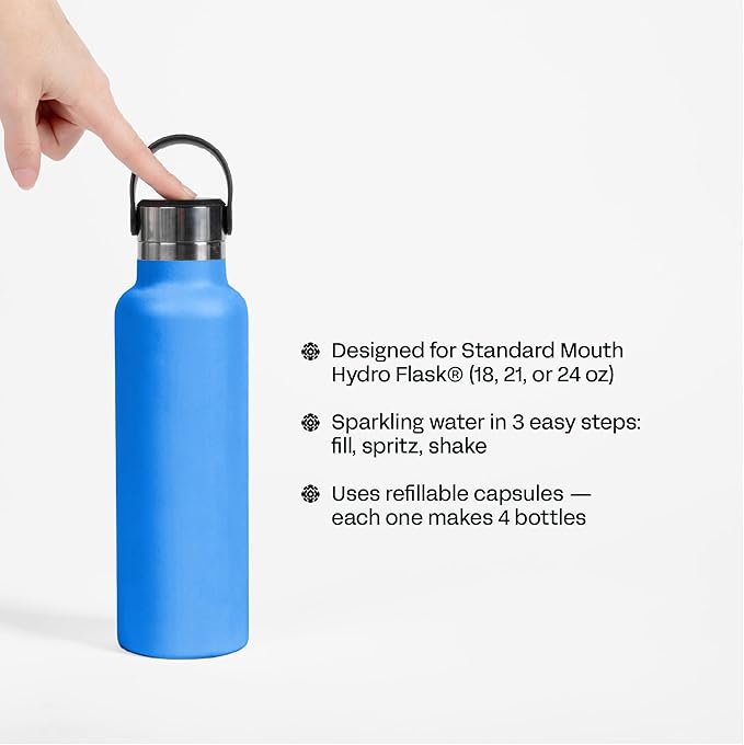 Portable Soda Maker for Hydro Flask Standard Mouth - Sparkling Water Maker | On-Bottle Carbonator | Refillable CO2 Capsules
