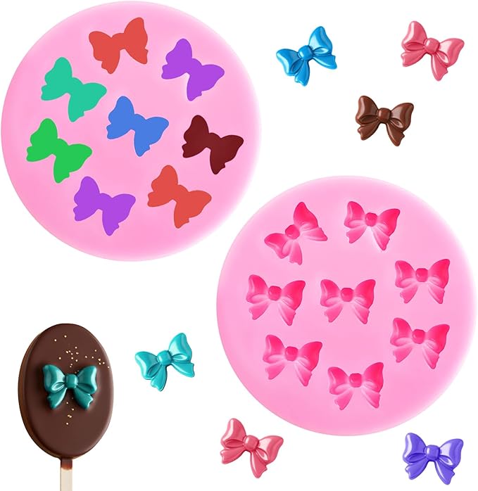 HKNMTT Mini Bow Silicone Molds for Candy Fondant Chocolate Clay Cake Sugar Cake Pop Decorating, 16 Cavities Cute Shapes DIY Cupcake Toppers Craft Birthday Moulds
