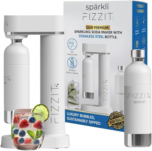 Fizzit Spärklï Carbonated Water Soda Maker with Stainless Steel Bottle Included,Dishwasher Safe