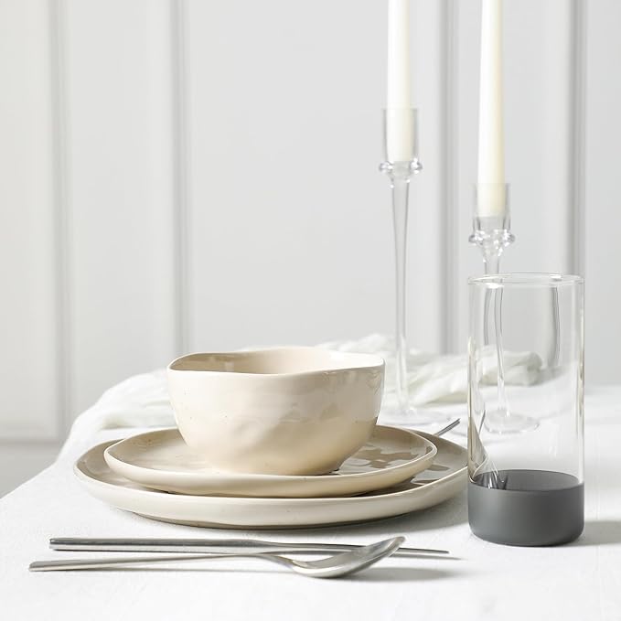 Stone Lain Mirella 16-Piece Dinnerware Set Stoneware, Borosilicate Glass, Beige