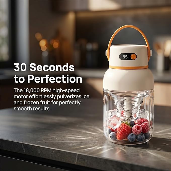 Portable Blender 1000ml Personal Size Blender, USB-C Rechargeable Smoothie Maker with 18000 Rpm Motor, Travel Blenders Cup for Shakes Juices Gym Office