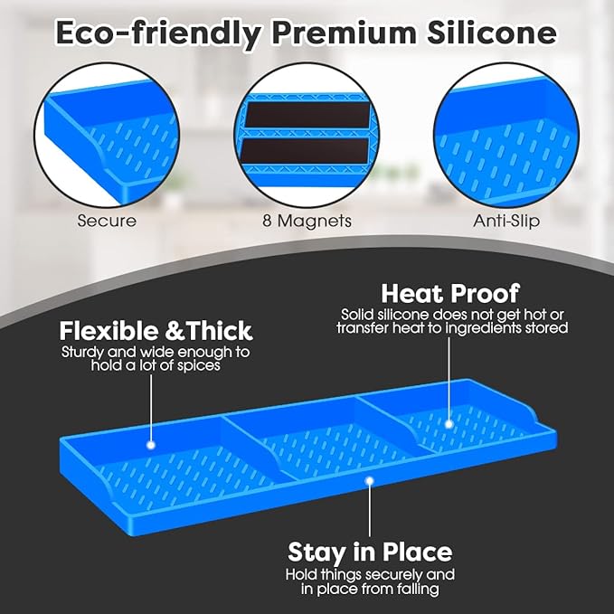 Hydream Stove Top for Shelf Silicone,30 Inch Magnetic Over the Stove Spice Rack of Shelf,Kitchen Organizer Magnet Above Stovetop Flat Back of Storage Suctioned-Blue