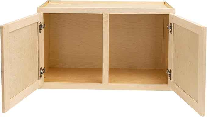 Quicklock RTA (Ready-to-Assemble) 42" Tall Wall Kitchen Cabinets - Shaker Style | 100% Hardwood | Made in America | Soft Close Hardware (Raw Maple, 12" D x 30" W x 24" H)