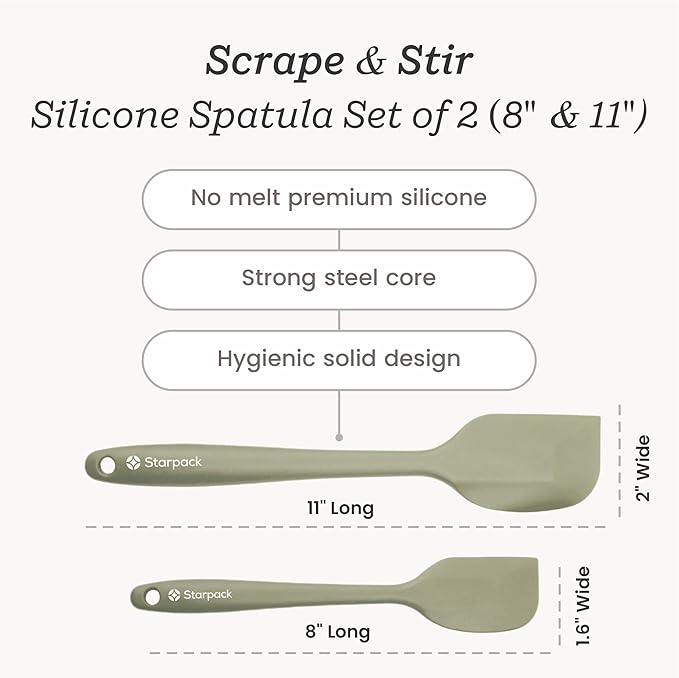 Starpack 'Scrape & Stir' Silicone Spatula Set (2 Pcs) - Heat Resistant Spatulas Set 600°F - Food Grade Kitchen Spatulas - LFGB Grade Nonstick Baking and Cooking Rubber Spatula Set