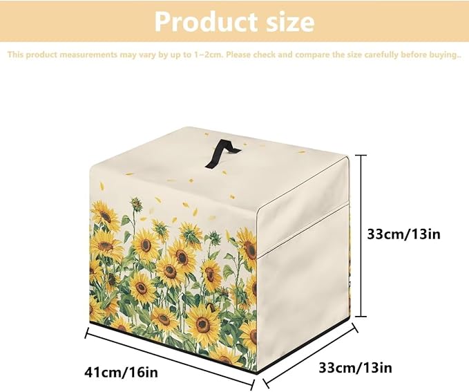 Meat Slicer Cover for Home Use Dust-proof Food Slicers Meat Slicer Protection Case with Side Pockets for Stainless Steel Blade, Brush, Recipe Kitchen Decor, Sunflower Green Leaf Print