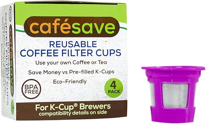 2-Item Bundle: 4-Pack Cafe Save 1-Stream Reusable K Cup Coffee Filters + EZ-Scoop 2 Tbsp Scoop with Integrated Funnel, Refillable Pod Capsule For Use with Keurig & Select Single Cup Coffee Maker