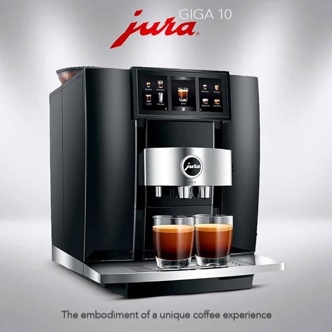 Jura GIGA 10 Automatic Espresso Machine (Diamond Black) Bundle with Water Stabilizer, Milk System Cleaner Mini-Tabs, Cleaning Tablets, Milk Containers, and Capresso Coffee Bean (6 Items)