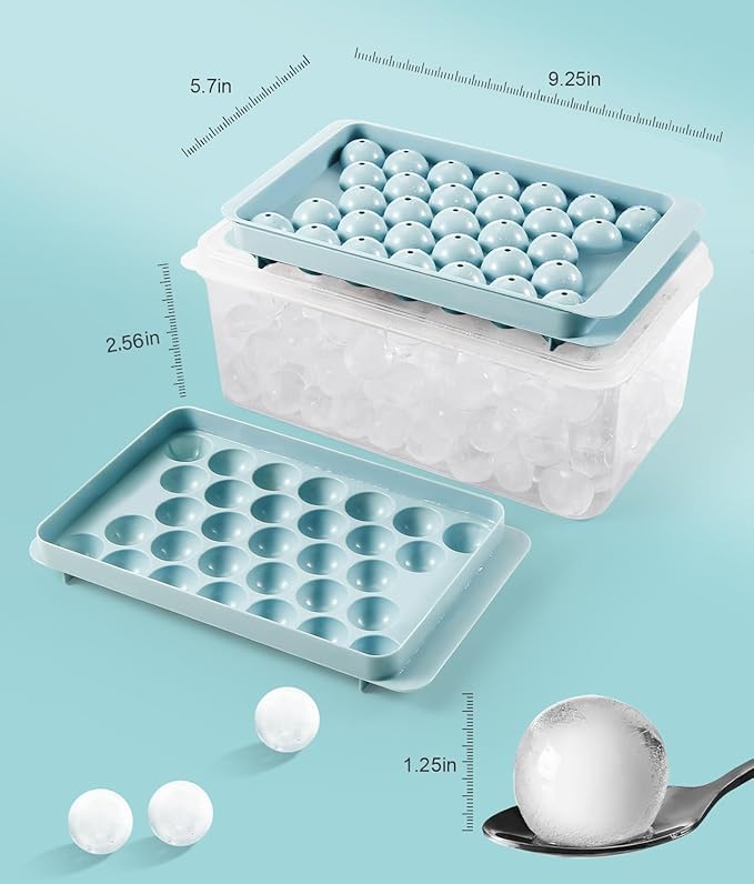 Ice Cube Tray with Lid and Bin – Round Ice Cube Trays for Freezer, BPA-Free Food-Grade Ice Mold, Stackable Ice Ball Maker, Iced Bucket Kits, Circle Ice Tray for Cocktails, Whiskey, Coffee, and Drinks