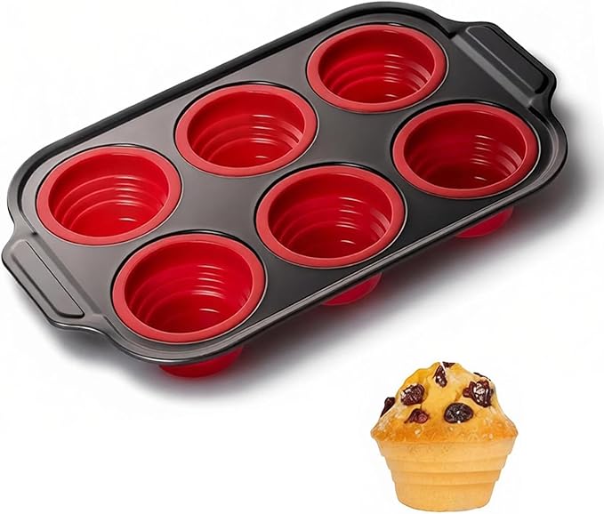 Silicone Muffin Pan, 6 Cups Muffin Pans for Baking with Metal Frame, Cupcake Pan, Egg Bite Molds, Muffin Tin Tray Easy to Pop Nonstick Non Toxic Bakeware for Oven