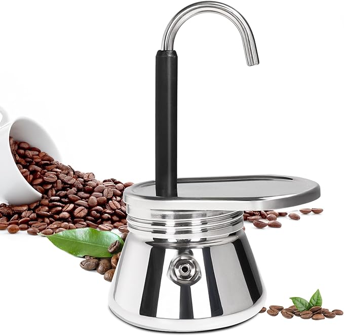 4 Cup Single Tube Moka Pot Stainless Steel Stovetop Espresso Maker Cafeteras Italian Percolator Espress Makers Capable Greca Mocha Coffee Machine for Induction Home 310ml 10.5oz