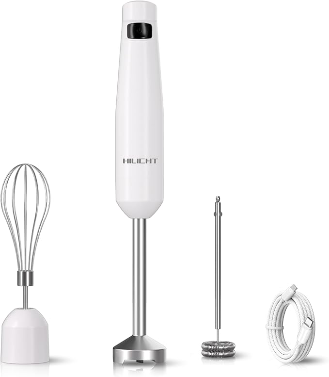 Cordless Hand Blender, 12V Rechargeable Immersion Blender with Brushless Motor, 60+ Bowls per Charge, 2-Blade, Auto Lock, Whisk & Frother for Soup, Smoothies, Baby Food