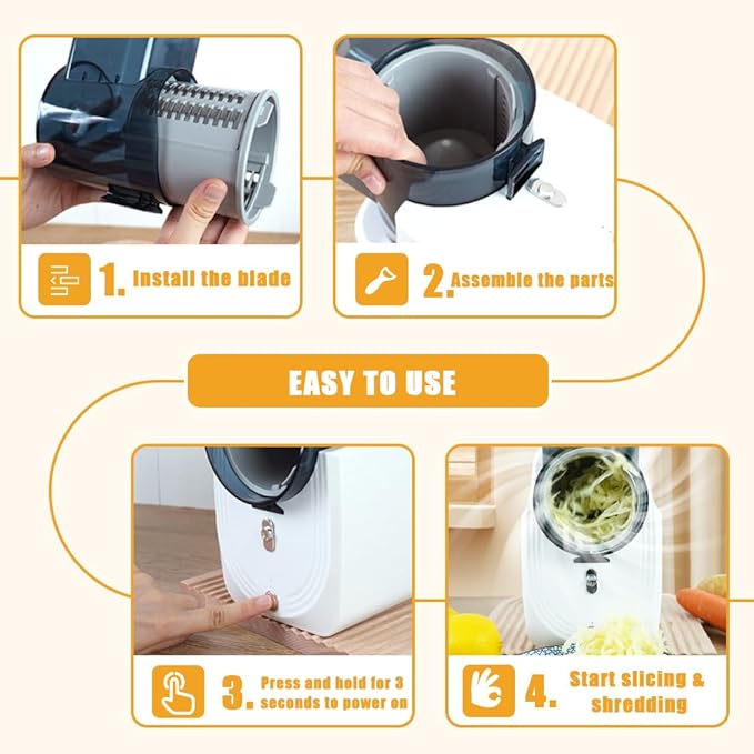 Cordless Electric Vegetable Slicer Chopper & Cheese Grater - Rechargeable Portable Salad Maker, Battery-Powered Electric Food Slicer for Home Kitchen Cucumber Carrots Cabbage