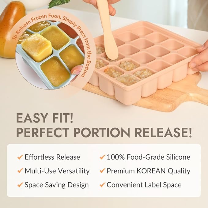 Baby Food Storage Silicone Cubes with Clip-On Lid Freezer Tray Baby Food Soups Purees Ice Easy and Safe Design Made in Korea (12 Ocean Blue)
