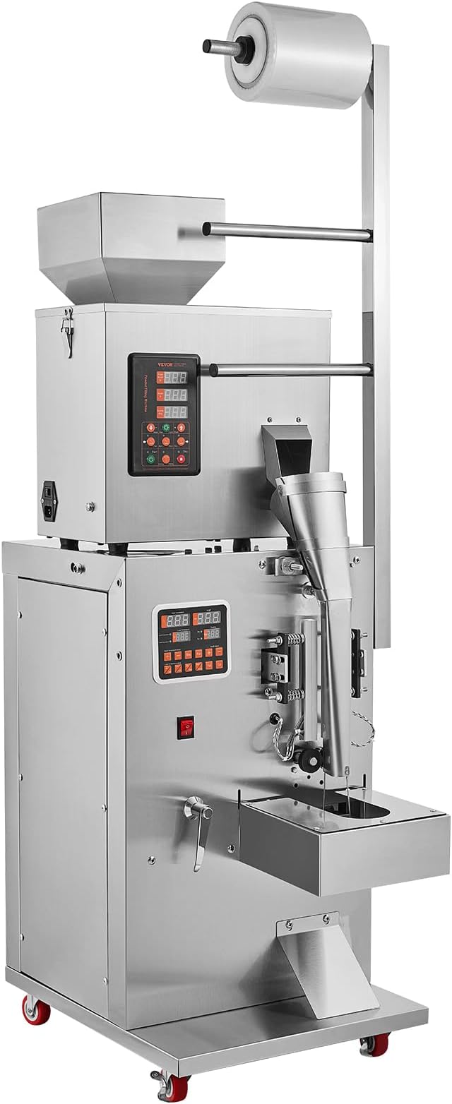 VEVOR Automatic Particle Packaging Machine 1-100g, 10-15 Bags/min Filling Sealling Mchine, Multi-Function Weighing Packing Machine, Powder Mixer Machine for Tea Seeds Grains Flour Beans Glitter