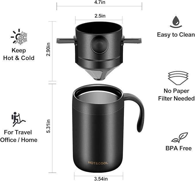 OARSE 16oz Camping Coffee Maker Pour Over Coffee Maker Set，Camp Pour Over Set，Portable Coffee Kit for Travel, Camping, Offices, Backpacking
