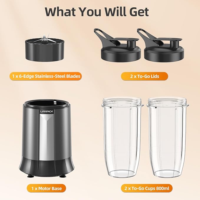 Smoothie Blender, 1500W Personal Blender for Smoothies, Shakes and Nutrient Extractions with 27oz*2 Portable Cup and Lid