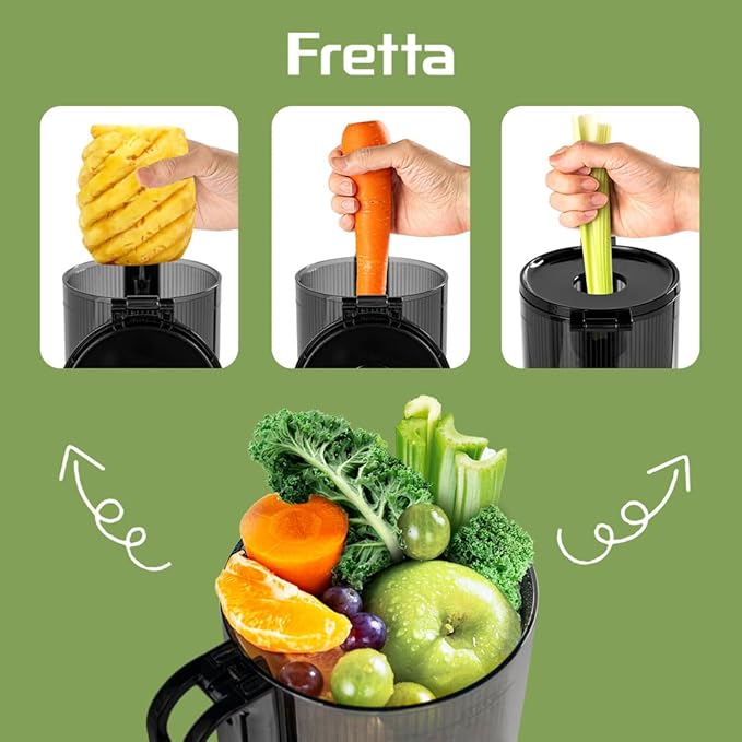 Juicer Machines,Fretta Cold Press Juicer Machines with American-Sourced PCTG Material,Fit Whole Fruits & Vegetables,Easy to Clean,Truly BPA-Free,Silver
