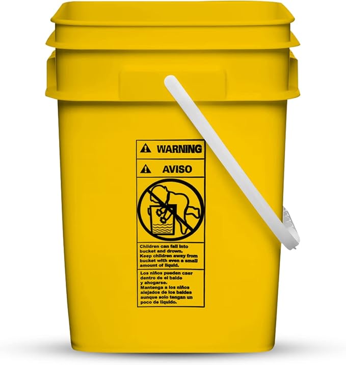 House Naturals 4 Gallon Square Food Grade Bucket Pail with Plastic Handles and Lid (Pack of 3) Made in USA containers (Yellow)