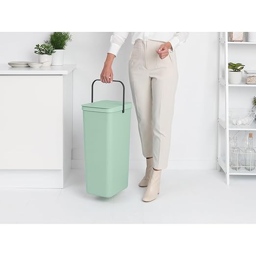 Brabantia Sort & Go Kitchen Recycling Bin | L / 10.6 Gal / 40L | Jade Green | Removable Stay-Open Lid, Carry Handle | Trash Can for Bottles, Cans, Paper, Glass | Wall Bracket Sold Separately