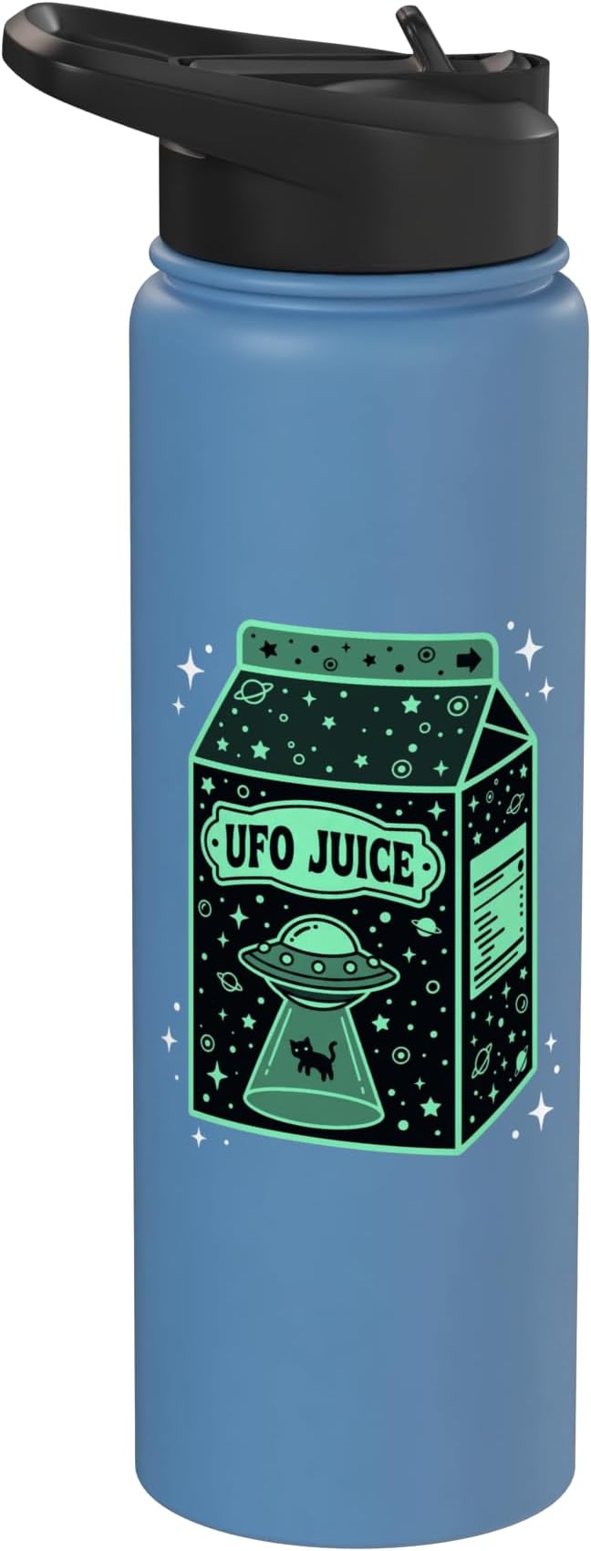 UFO Juice Retro Cat Abduction Alien Space Milk Cosmos Stainless Steel Insulated Water Bottle