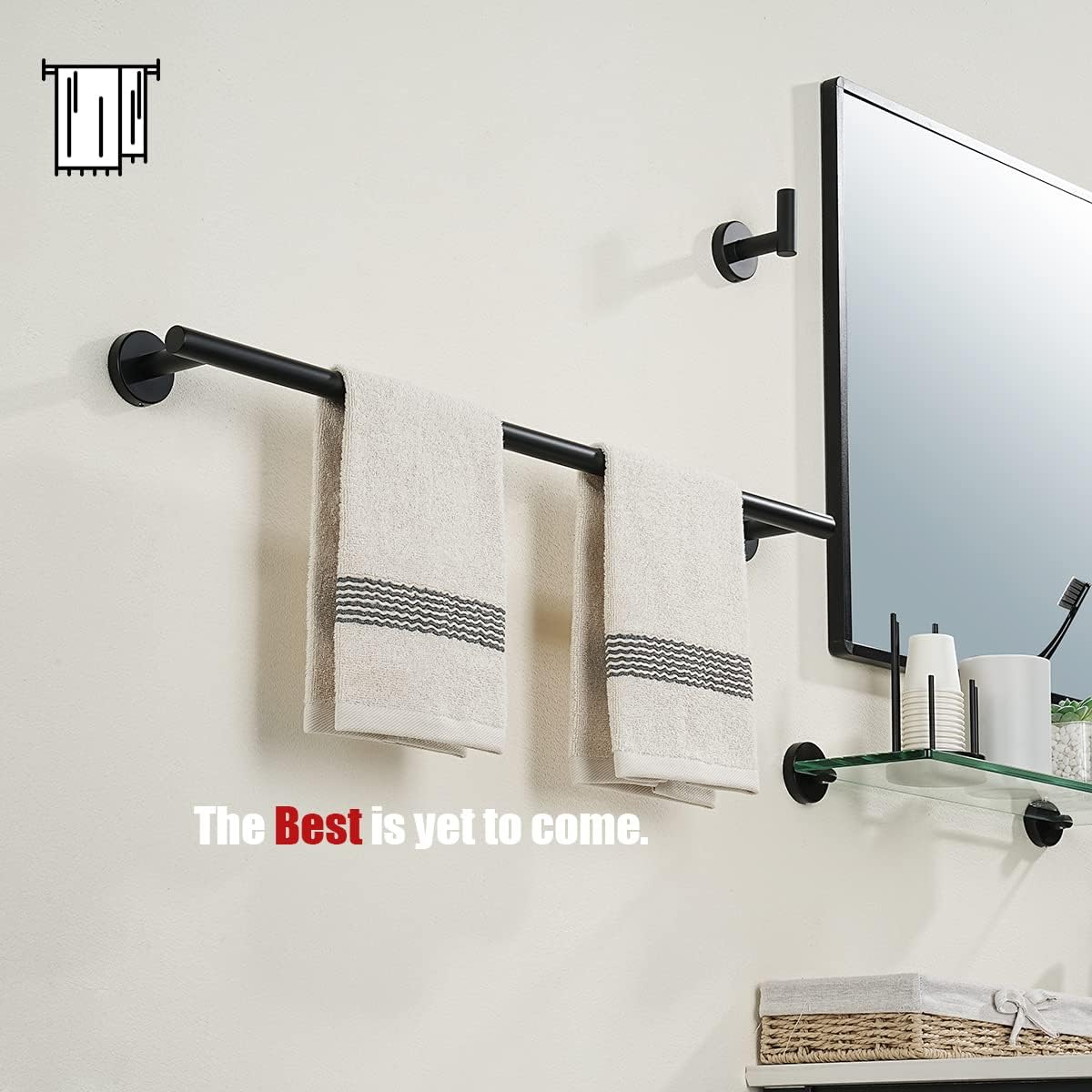 JQK Black Towel Bar, 24 Inch 304 Stainless Steel Thicken 0.8mm Towel Rack Bathroom, Towel Holder Matte Black Wall Mount, Total Length 27 Inch 2 Pack, TB110L24-PB-P2