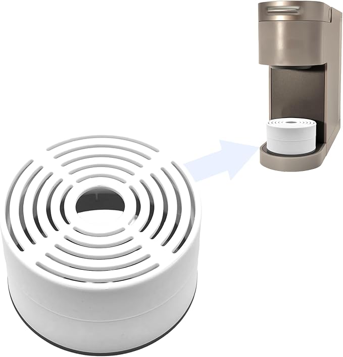 Elevate Anti-Splash Cup Riser Accessory for most Keurig K-cup, Cuisinart Single Serve, and other Coffee Makers, Adjustable for Cup Size and Drip Tray Type (White with Black Base)