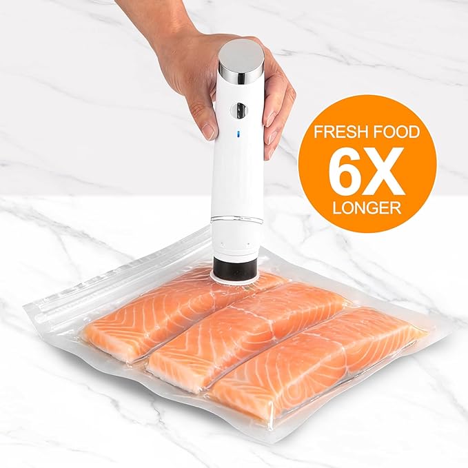 Compact Vacuum Sealer for Food (Portable Vacuum Sealer Machine+10 Reusable Bags) Compact Handheld Food Saver for Meat, Camping & RV Travel,Seal Food 6X Fresh Longer, Portable & Wireless, Easy-Clean