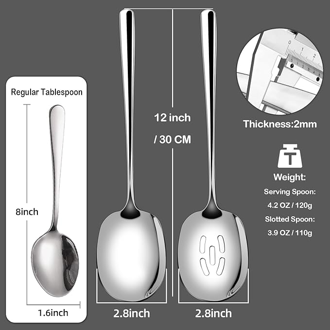 SOLEADER Extra Large Serving Spoons for Buffet, 12 Inch Stainless Steel Serving Spoons, Big Spoons for Serving Food, Pack of 6