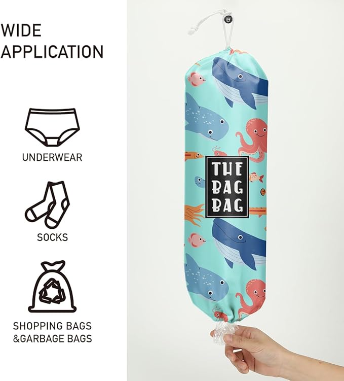 Plastic Bag Holder, Reusable Grocery Plastic Bag Holders for Home Kitchen Travelling Camping Beach Decor, use 1 Pack，Marine life