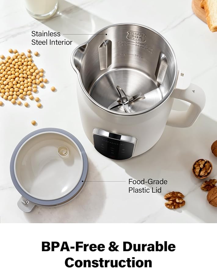 KIDISLE Nut Milk Maker Machine 51oz, 10-in-1 Soup Maker with 140℉ Heating & 8H Keep Warm, Touch Screen Plant-Based Milk Maker for Almond, Oat & Soy, 12H Delay Start & Self-Clean, Noise Reduction