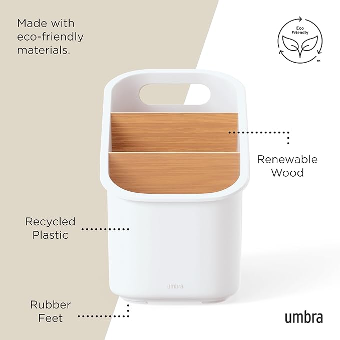 Umbra Bellwood Utensil Holder Kitchen Storage Organizer with Removeable Dividers, White/Natural