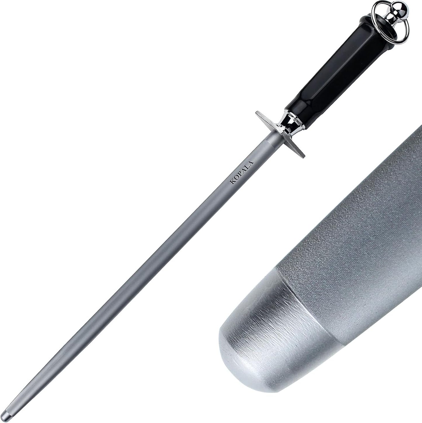 Sharpening Steel Knife Sharpener Rod Round 12 Inches Honing Steel for Knives Dark