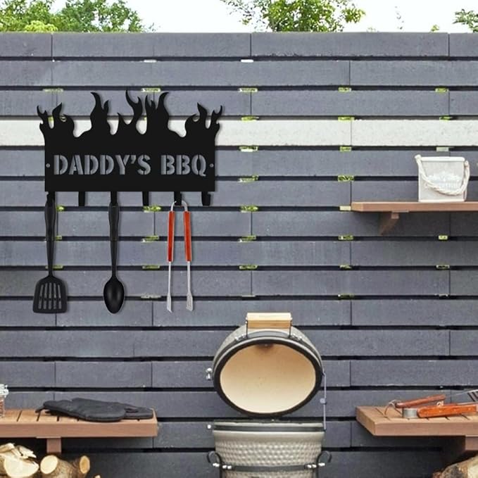 Generic Personalized BBQ Cooking Utensils Wall Hooks Rack for Dad Custom Grilling Tool Organizer Barbecue Tool Metal Storage Holders Grill Cutlery Hanger Father's Day Utensils Hanging Hooks (Style 3)