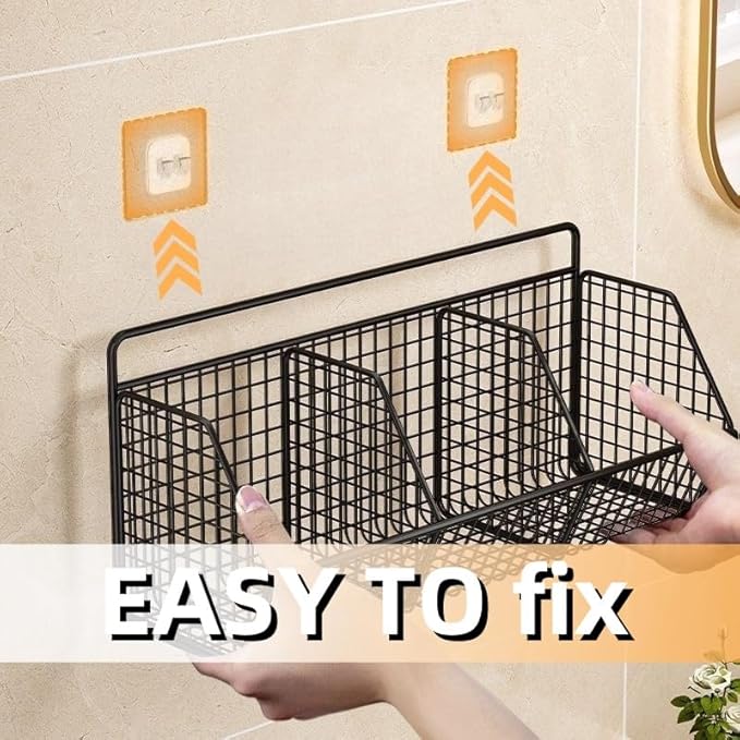 Hanging Wire Fruit Basket with Adhesive Hooks, Hanging fruit baskets for Kitchen counter, Wall basket for Home Bathroom Pantry, Space Saving Hanging Baskets for Organizing Wall Mount Storage