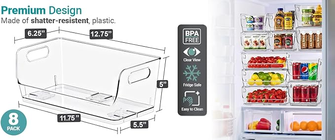 Sorbus Stackable Storage Bins Open Front, Clear Stackable Storage Bins, Pantry Bins for Storage and Organization, Acrylic Stackable Bins for Kitchen, Clear Pantry Organizer Bins (Small Wide 8 Pack)