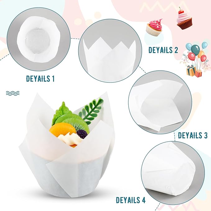 Maxdot 800 Pcs 3.15 Inches Tulip Cupcake Liners Holders Muffin Liners Grease Resistant Paper Baking Cups Cupcake Wrappers for Wedding Birthday Baby Shower Party(Pure,White)