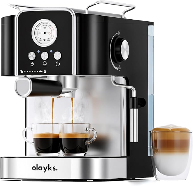 olayks Professional 20-Bar Espresso Coffee Maker, Semi-Automatic with Steam Wand Milk Frother, All-in-One Machine with 1.8L Removable Tank for Latte Cappuccino, Easy Clean