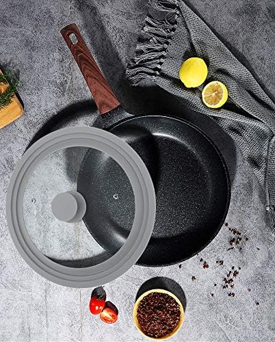 TOPULORS Universal Lid for Pots, Pans and Skillets, Tempered Glass with Silicone Rim Fits All 9 to 11 Inch Diameter Cookware, Replacement Lid, Grey