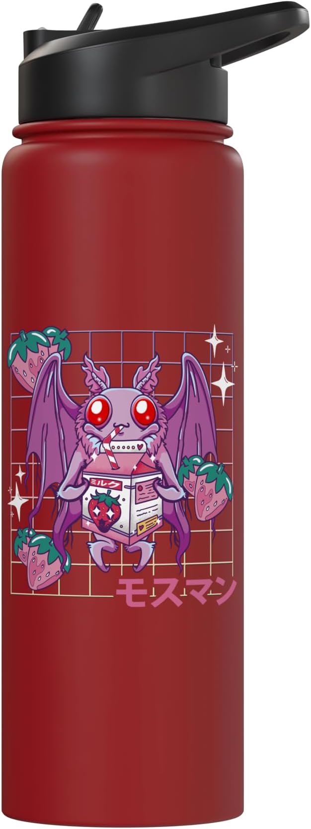 Kawaii Mothman Strawberry Milk Shake Carton Stainless Steel Insulated Water Bottle