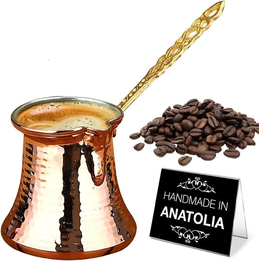 Hakan Turkish Coffee Pot | Stove Top Water Boiler, Coffee Maker, Butter, Chocolate & Milk Warmer | Even and Quick Heat with Handcrafted Copper Material | Coffee Gifts Idea, 10.5 Oz (310 cc)