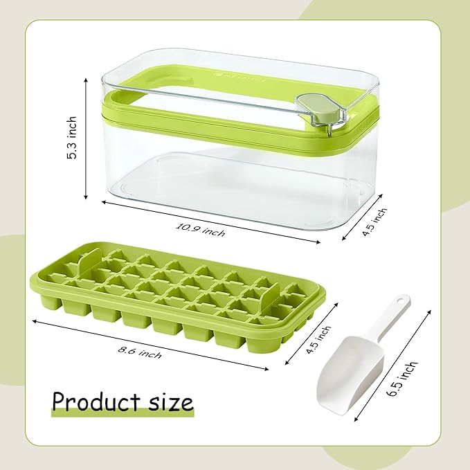 Ice Cube Trays with Lid and Bin, 4 Trays-Green