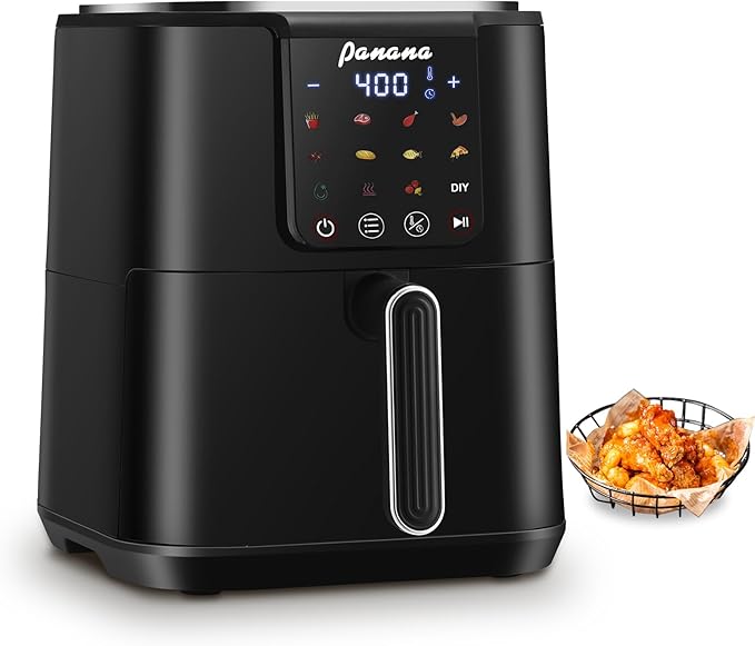 Panana Air Fryer, 6.3QT Large Capacity Air Fryer, Oilless Healty Cooker Airfryer Oven with 12 Presets, 1500W Air Fryers for Quick Meal, Home Use (Black)
