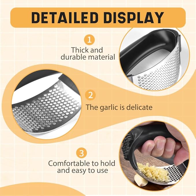 Stainless Steel Garlic Press Rocker, 2025 New Garlic Mincer and Garlic Crusher, Easy-Squeeze Garlic Tool with Peeler and Cleaning Brush for Smashing Garlic (2 Set)