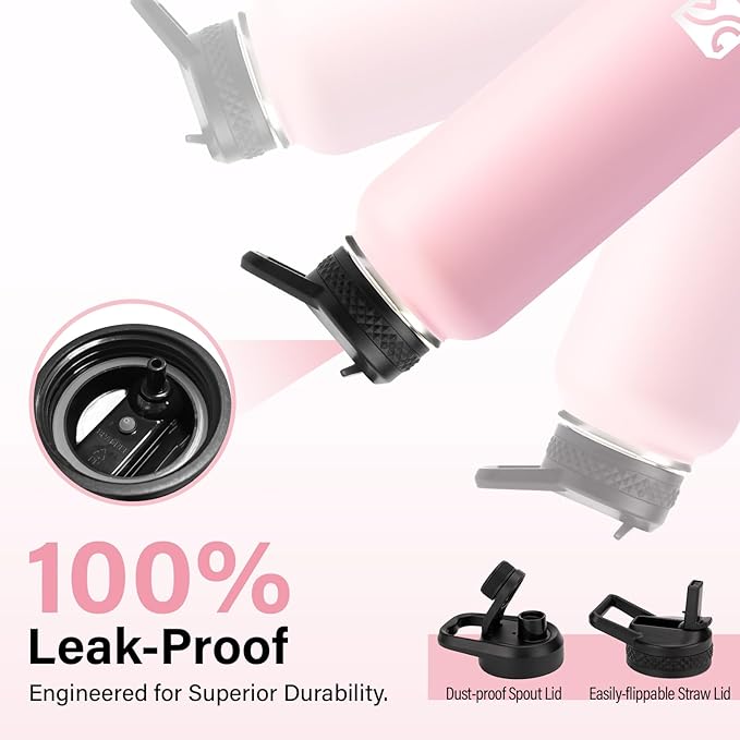 DYSANKY Insulated Water Bottle | Thickened Stainless Steel Vacuum Metal | Portable Sports Water Jug for Gym and Hiking with Straw, Carrier Bag, Handle Strap | BPA-Free 40 oz, Pink