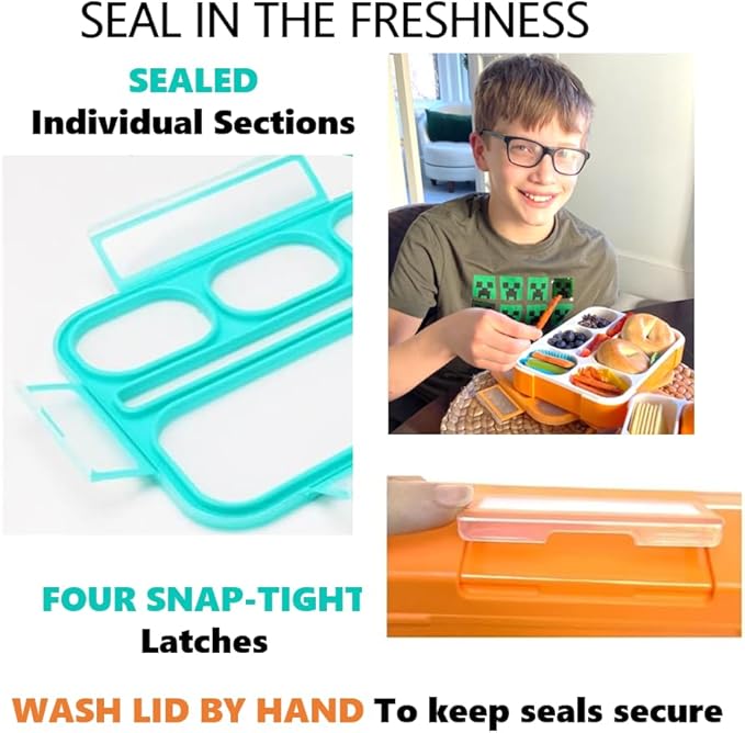 Bento Box Lunch Boxes and Snack Containers for Kids Girls Boys | Leakproof Portion Container Kits Bpa Free | Pack Set Of 4 | Teal Orange Large + Mini, Value 4 Pack